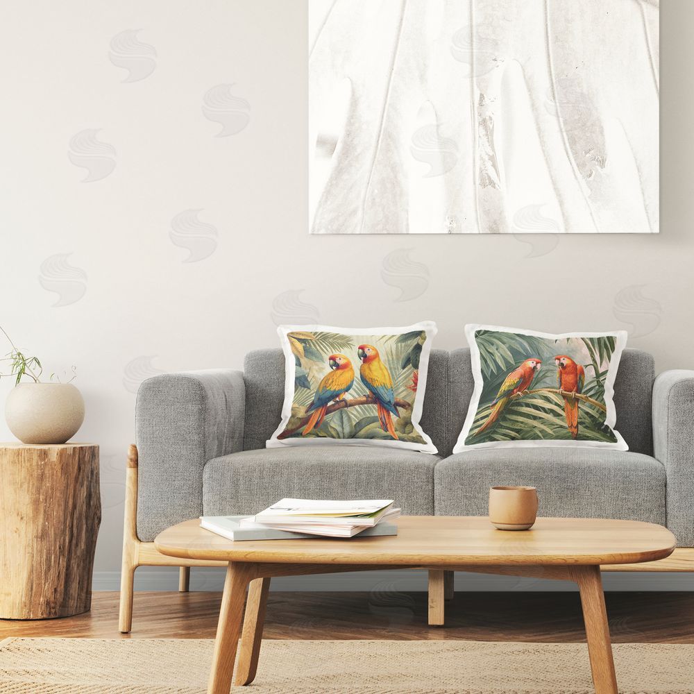 Steve Hunziker Parrots Resting on Branches Printed Plush Polyester Throw Pillow On Chair