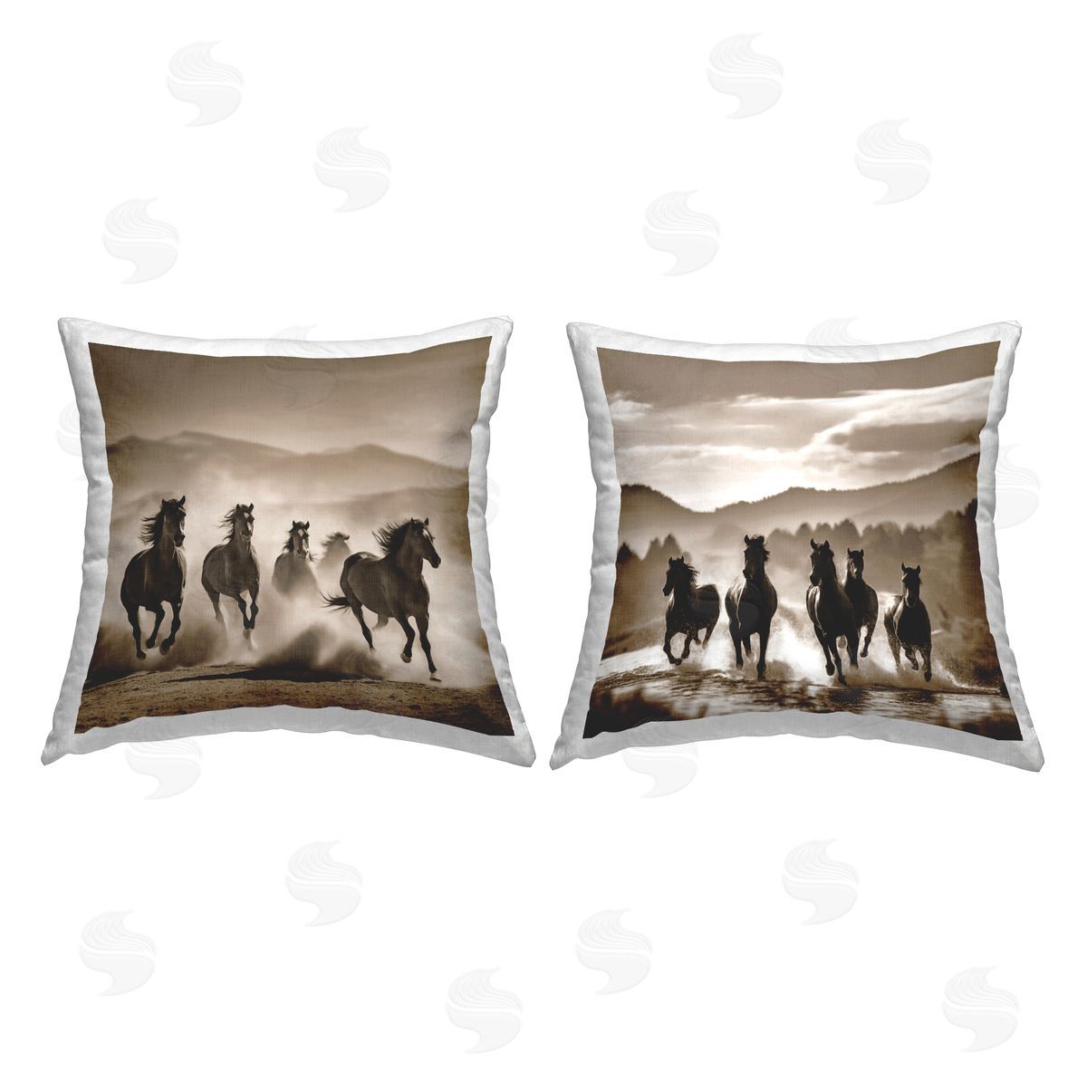 Noah Bay Sepia Mountain Stallions Printed Plush Polyester Throw Pillow