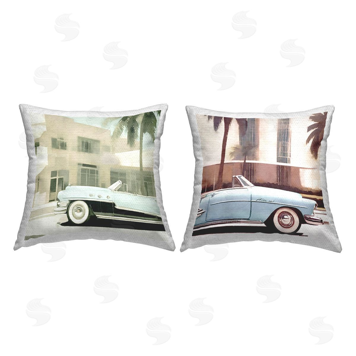 Noah Bay Vintage Tropics Miami Cars Outdoor Quick-Dry Polyester Printed Throw Pillow