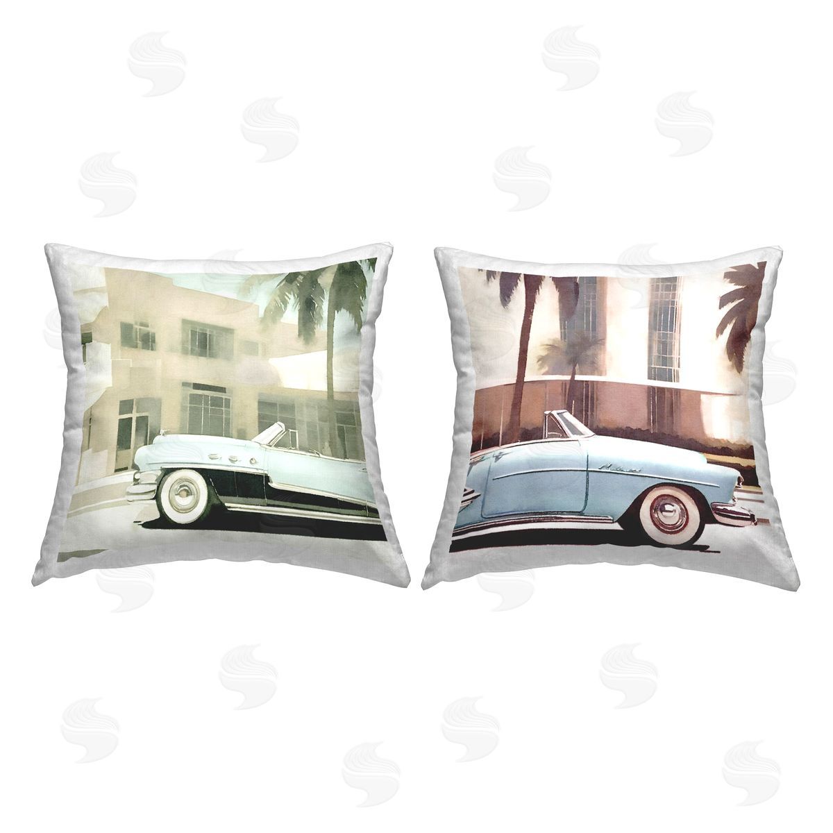 Noah Bay Vintage Tropics Miami Cars Printed Plush Polyester Throw Pillow