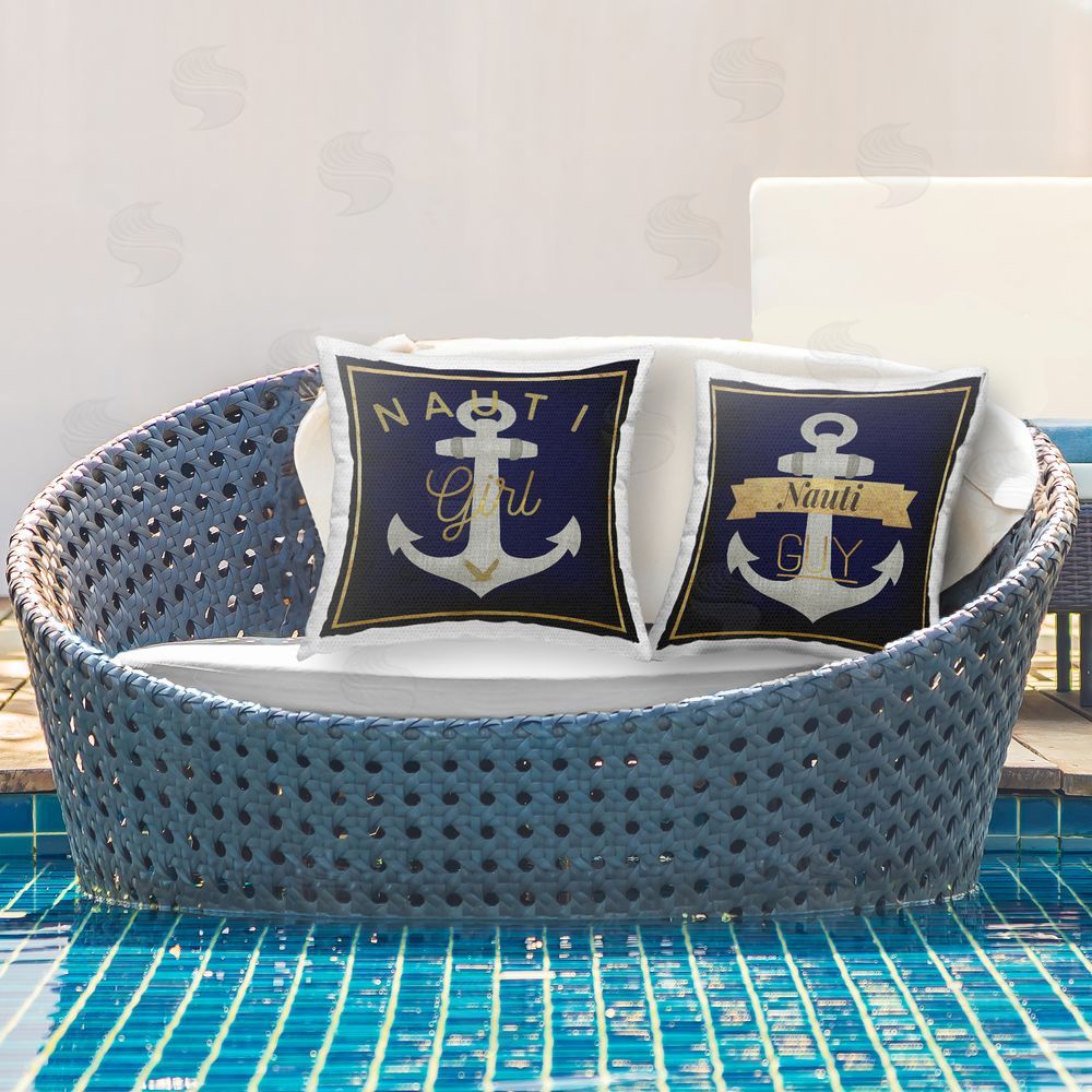 Graffitee Studios Nauti Girl & Guy Outdoor Quick-Dry Polyester Printed Throw Pillow in Back Yard