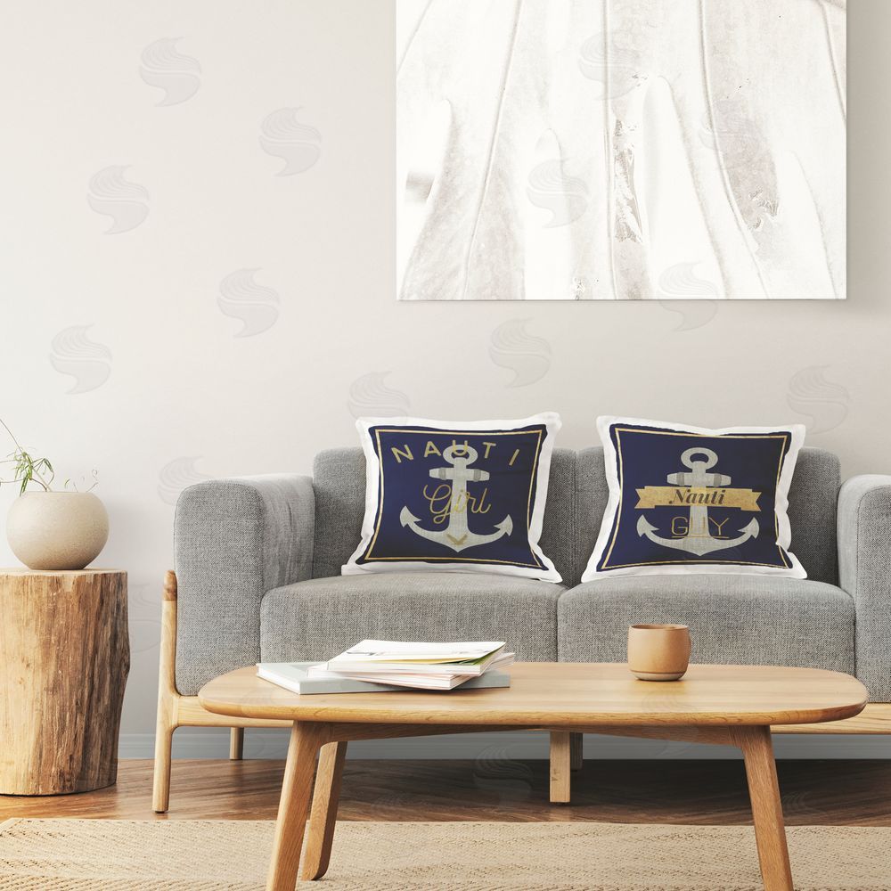 Graffitee Studios Nauti Girl & Guy Printed Plush Polyester Throw Pillow On Chair