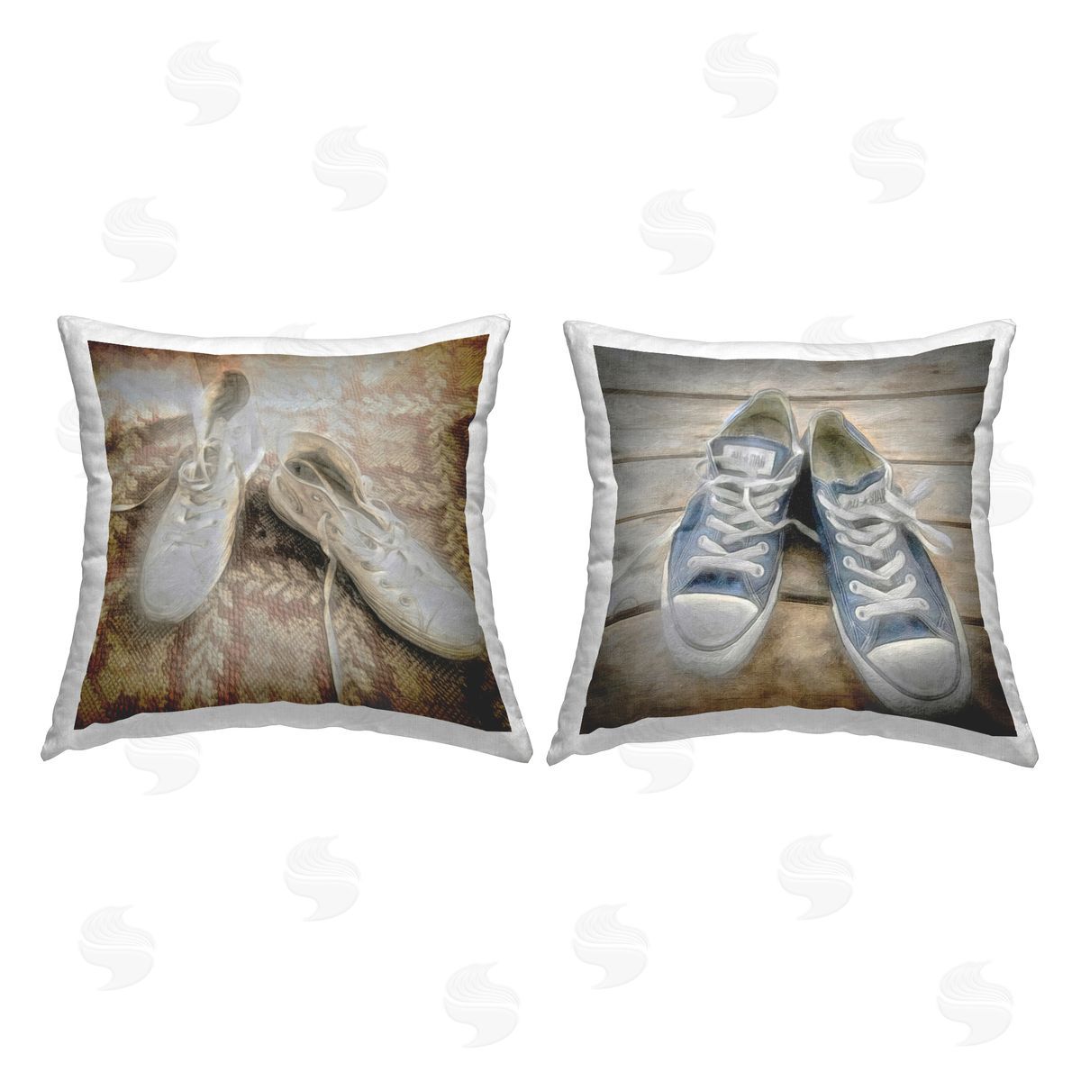 Graffitee Studios Blue & White Classic Sneakers Printed Plush Polyester Throw Pillow
