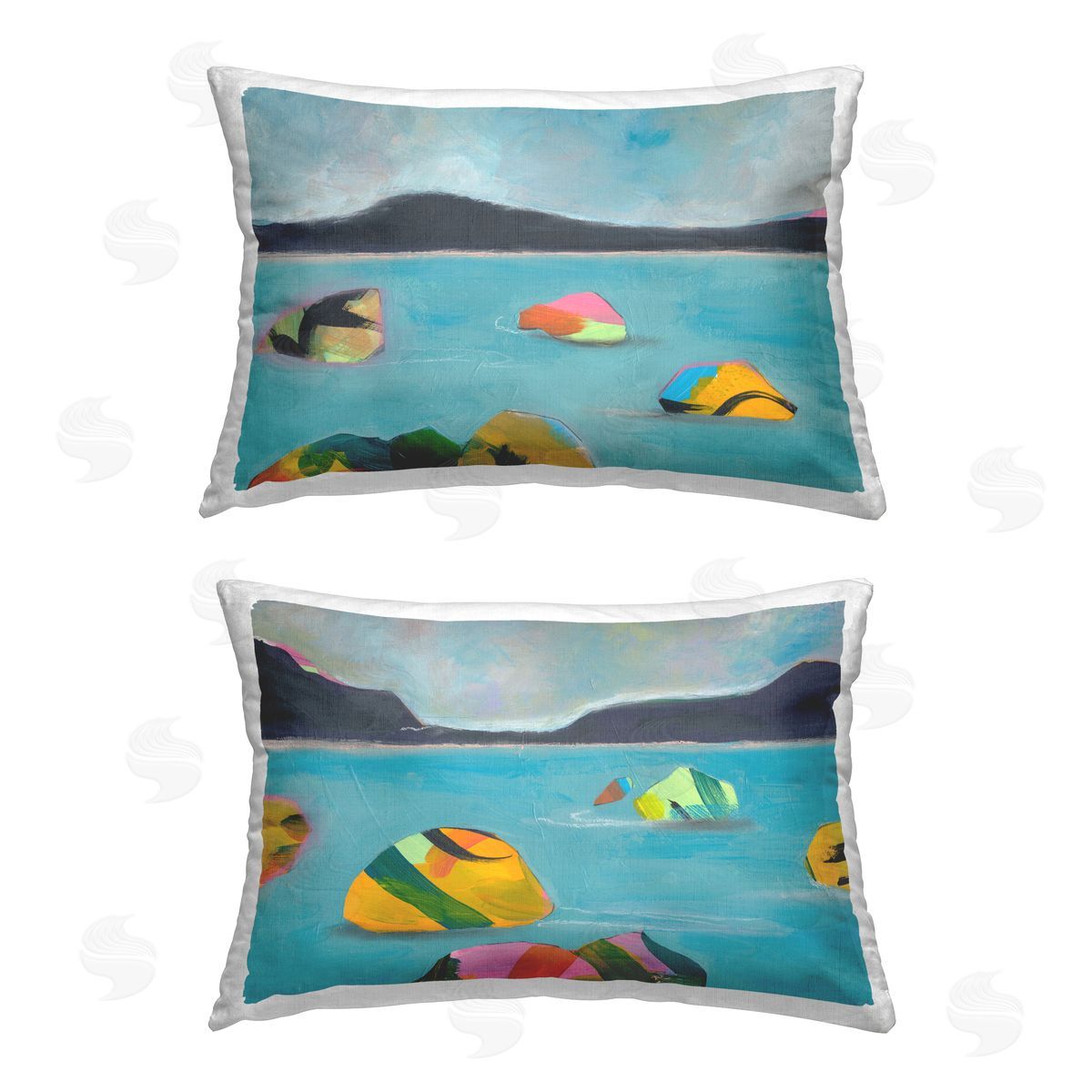 Jan Weiss Modern Hued Ocean Views Printed Plush Polyester Throw Pillow