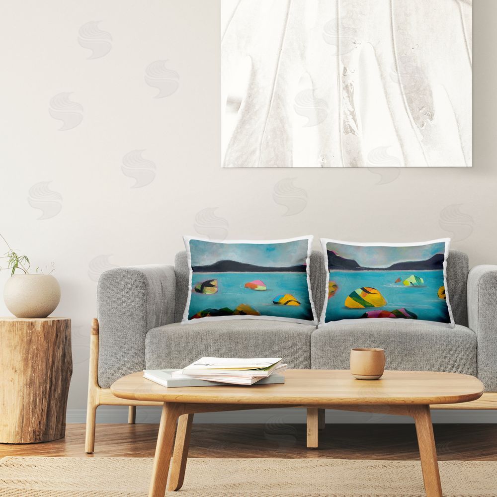 Jan Weiss Modern Hued Ocean Views Printed Plush Polyester Throw Pillow On Chair