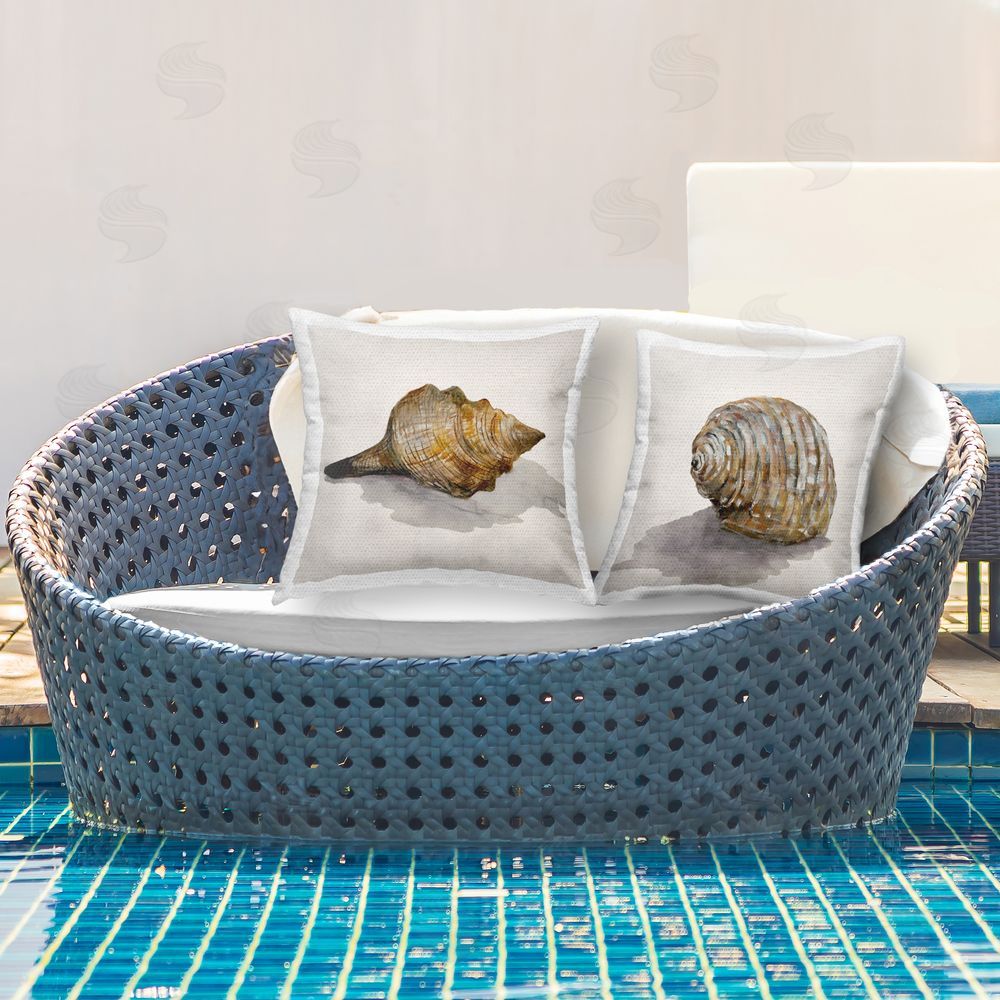 Jacob Q Natural Seashells with Shadow Outdoor Quick-Dry Polyester Printed Throw Pillow in Back Yard
