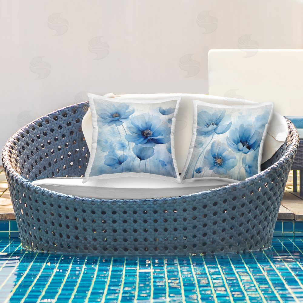 Irena Orlov Fading Blue Flower Petals Outdoor Quick-Dry Polyester Printed Throw Pillow in Back Yard