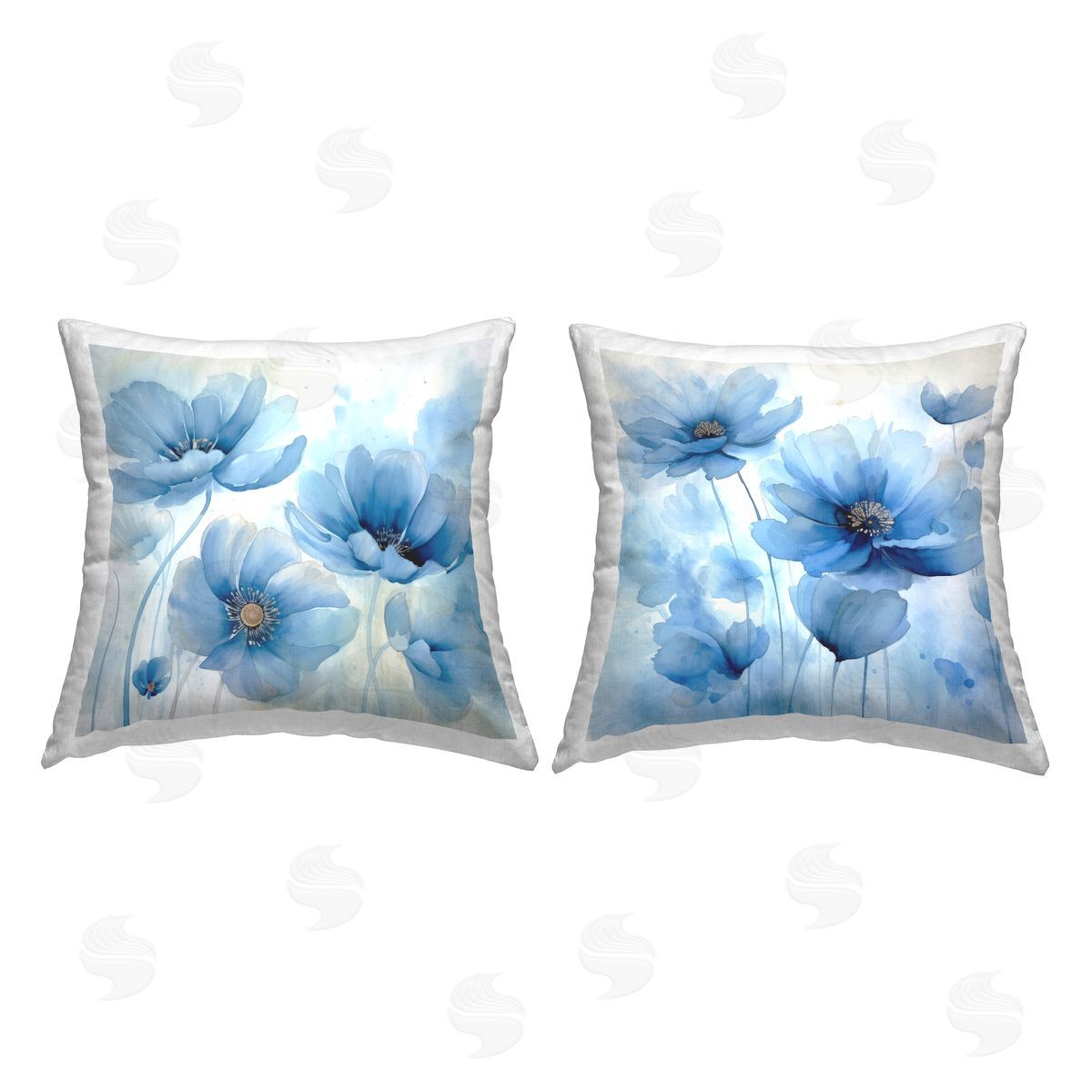 Irena Orlov Fading Blue Flower Petals Printed Plush Polyester Throw Pillow