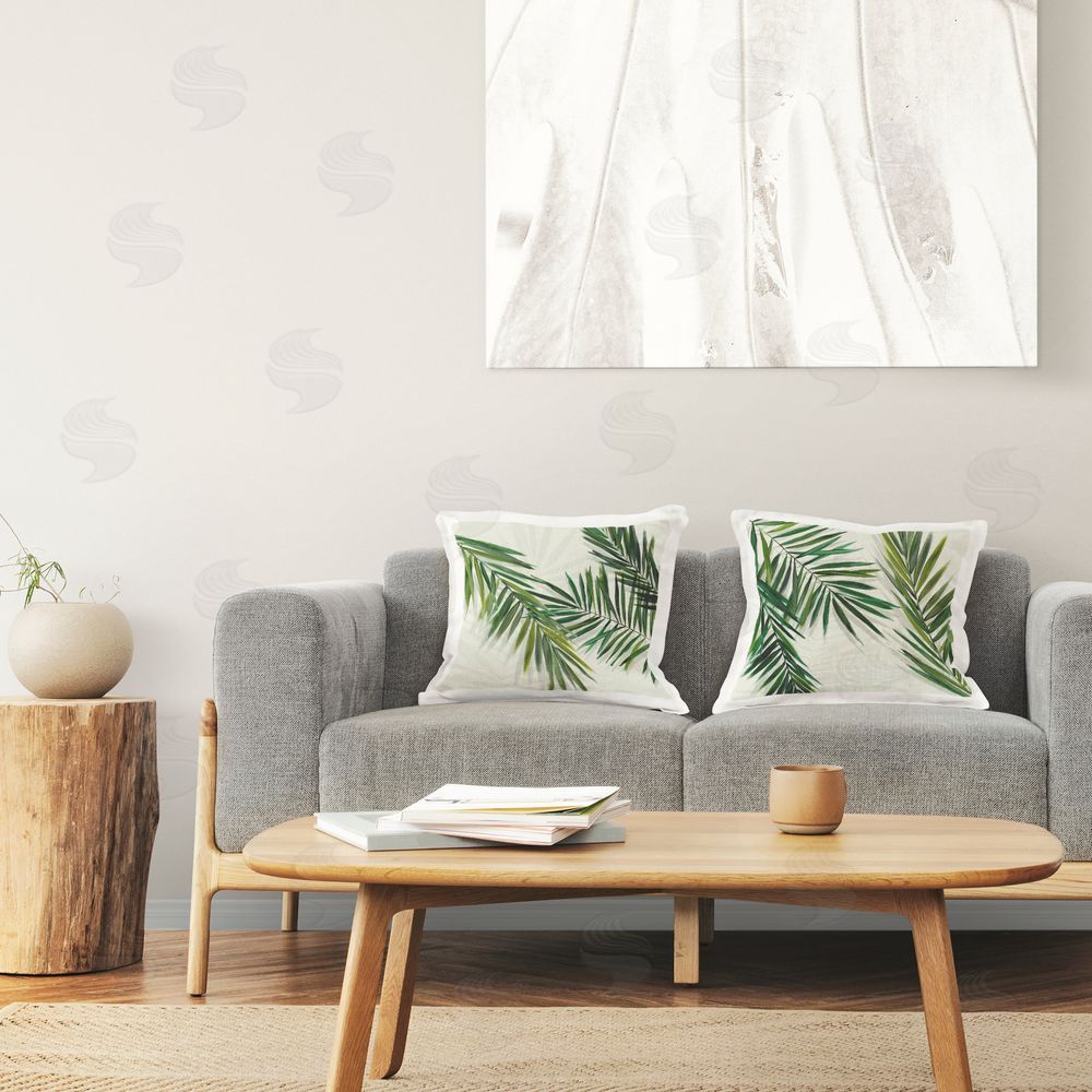 Hannah Dawson Alternating Palm Fronds Printed Plush Polyester Throw Pillow On Chair