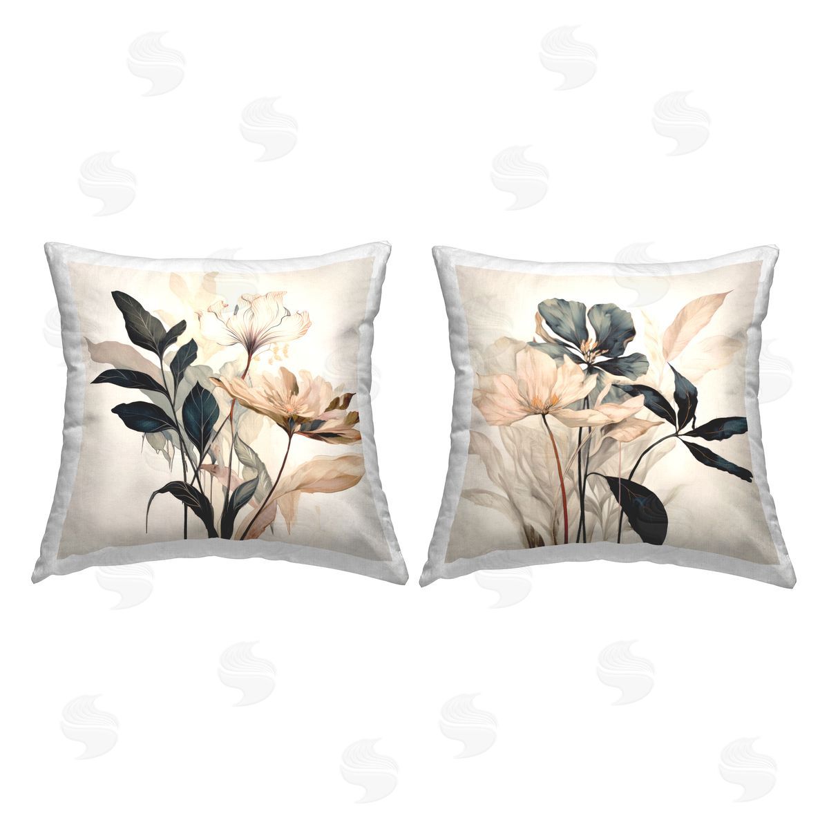 Lazar Studio Neutral Hued Floral Bunches Printed Plush Polyester Throw Pillow