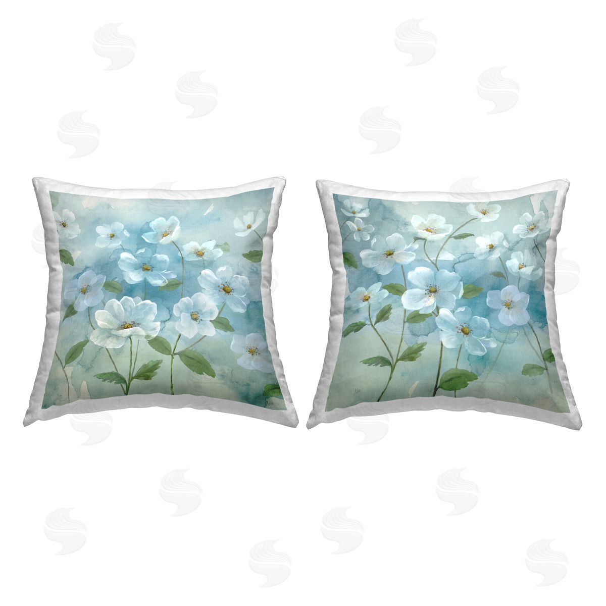Nan Floral Blossoms Blue Sky Printed Plush Polyester Throw Pillow