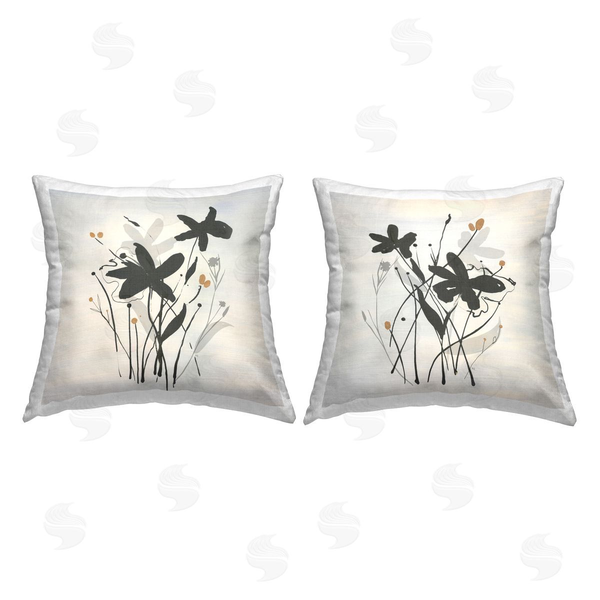 Susan Jill Abstract Black Wildflowers Printed Plush Polyester Throw Pillow