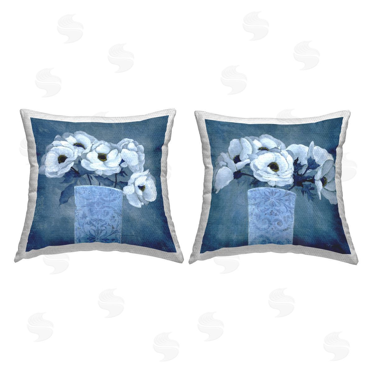 Janet Tava Blue and White Poppies Outdoor Quick-Dry Polyester Printed Throw Pillow