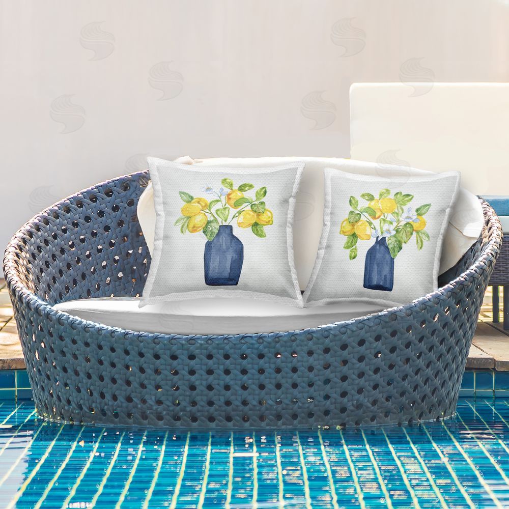Nan Lemon Bouquets in Vases Outdoor Quick-Dry Polyester Printed Throw Pillow in Back Yard