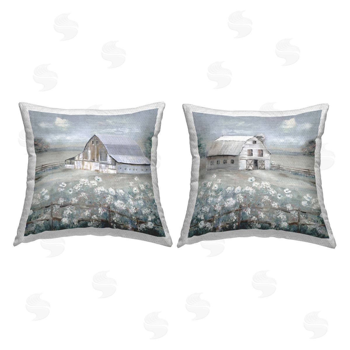Sally Swatland Farm Barns Blue Meadows Outdoor Quick-Dry Polyester Printed Throw Pillow