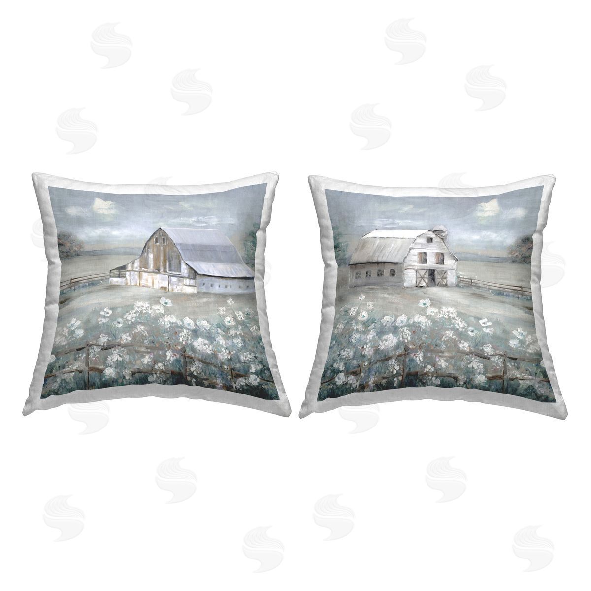 Sally Swatland Farm Barns Blue Meadows Printed Plush Polyester Throw Pillow