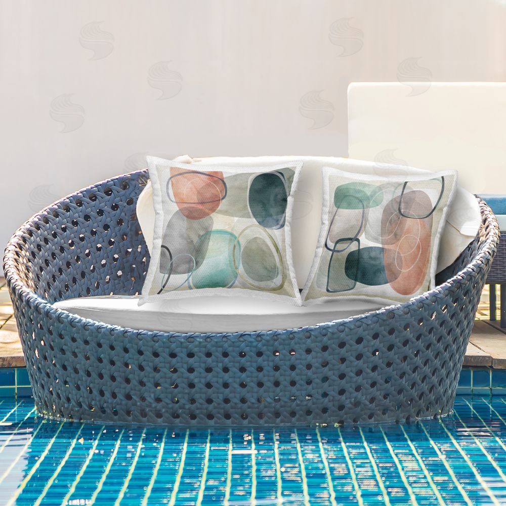 Carol Robinson Earth Tone Obliques Outdoor Quick-Dry Polyester Printed Throw Pillow in Back Yard