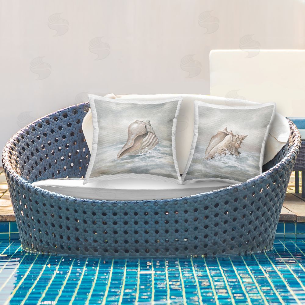 Carol Robinson Seashells Washed Ashore Outdoor Quick-Dry Polyester Printed Throw Pillow in Back Yard