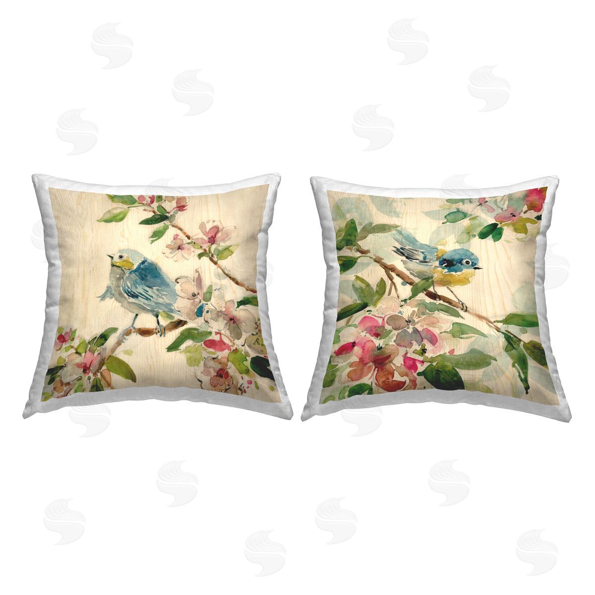 Carol Robinson Perched Spring Birds Printed Plush Polyester Throw Pillow