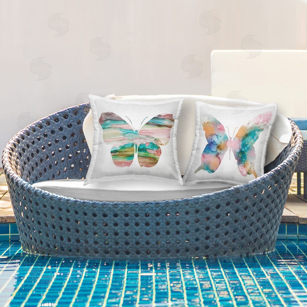Carol Robinson Marbled Butterfly Silhouettes Outdoor Quick-Dry Polyester Printed Throw Pillow in Back Yard