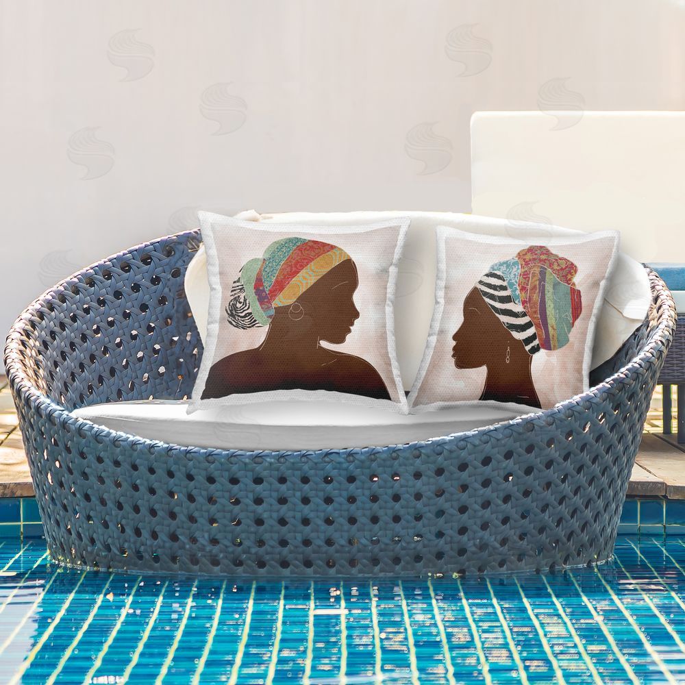 Carol Robinson Unique African Portraits Outdoor Quick-Dry Polyester Printed Throw Pillow in Back Yard