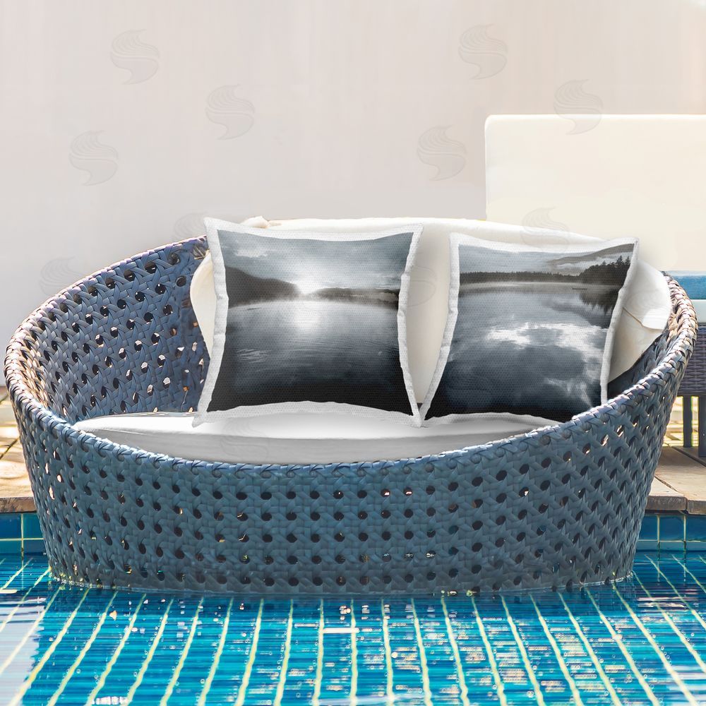 Carol Robinson Quiet Moody Lake Views Outdoor Quick-Dry Polyester Printed Throw Pillow in Back Yard