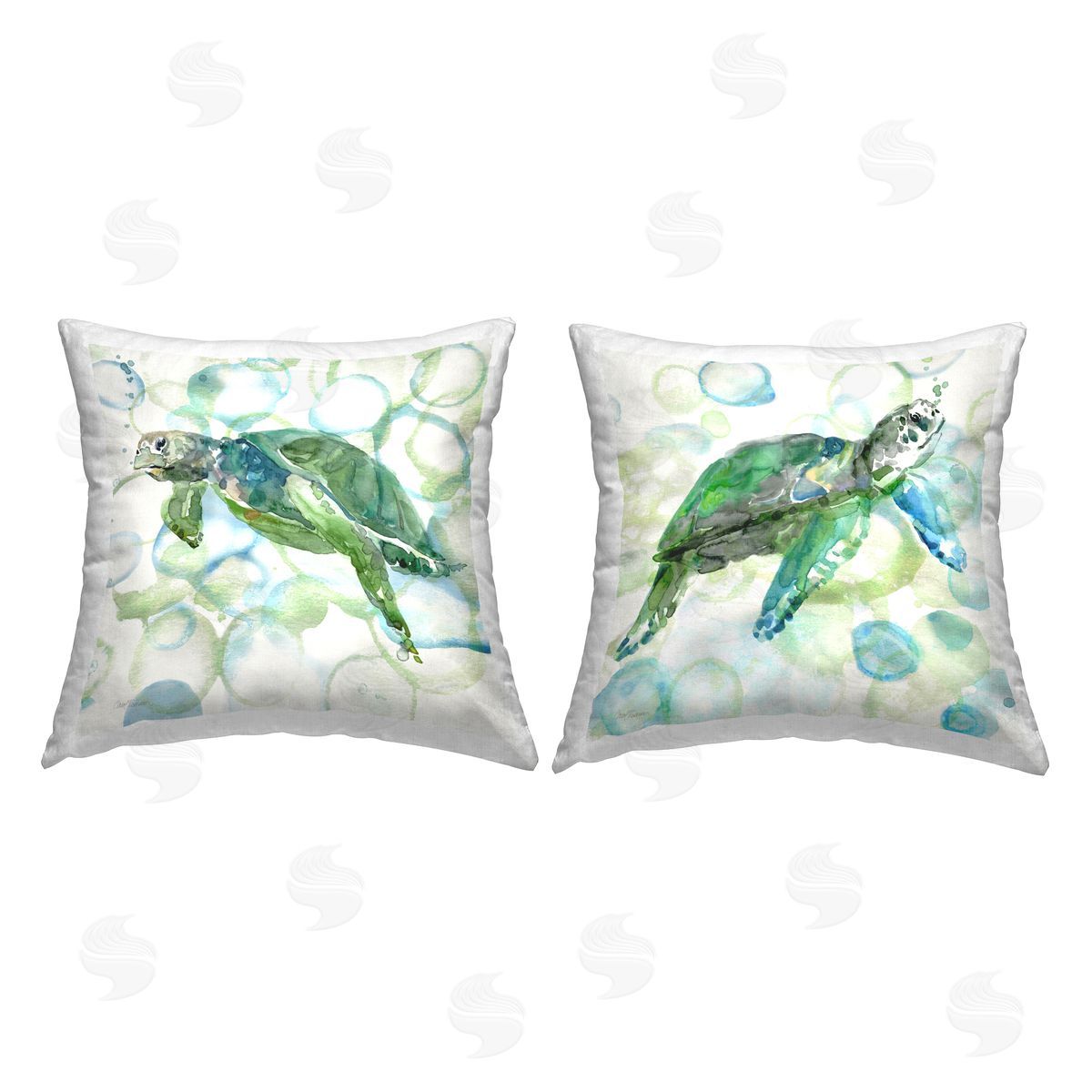 Carol Robinson Turtles on Bubble Pattern Printed Plush Polyester Throw Pillow