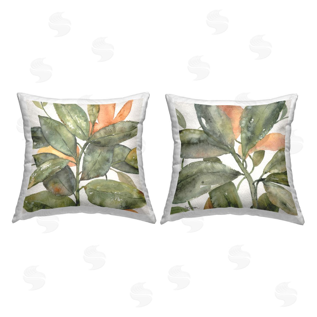 Carol Robinson Plant Life with Orange Details Printed Plush Polyester Throw Pillow