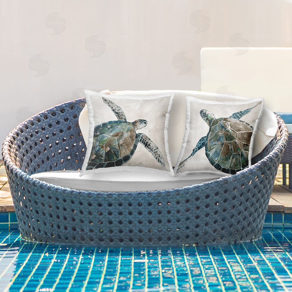 Carol Robinson Neutral Turtles on Beige Outdoor Quick-Dry Polyester Printed Throw Pillow in Back Yard