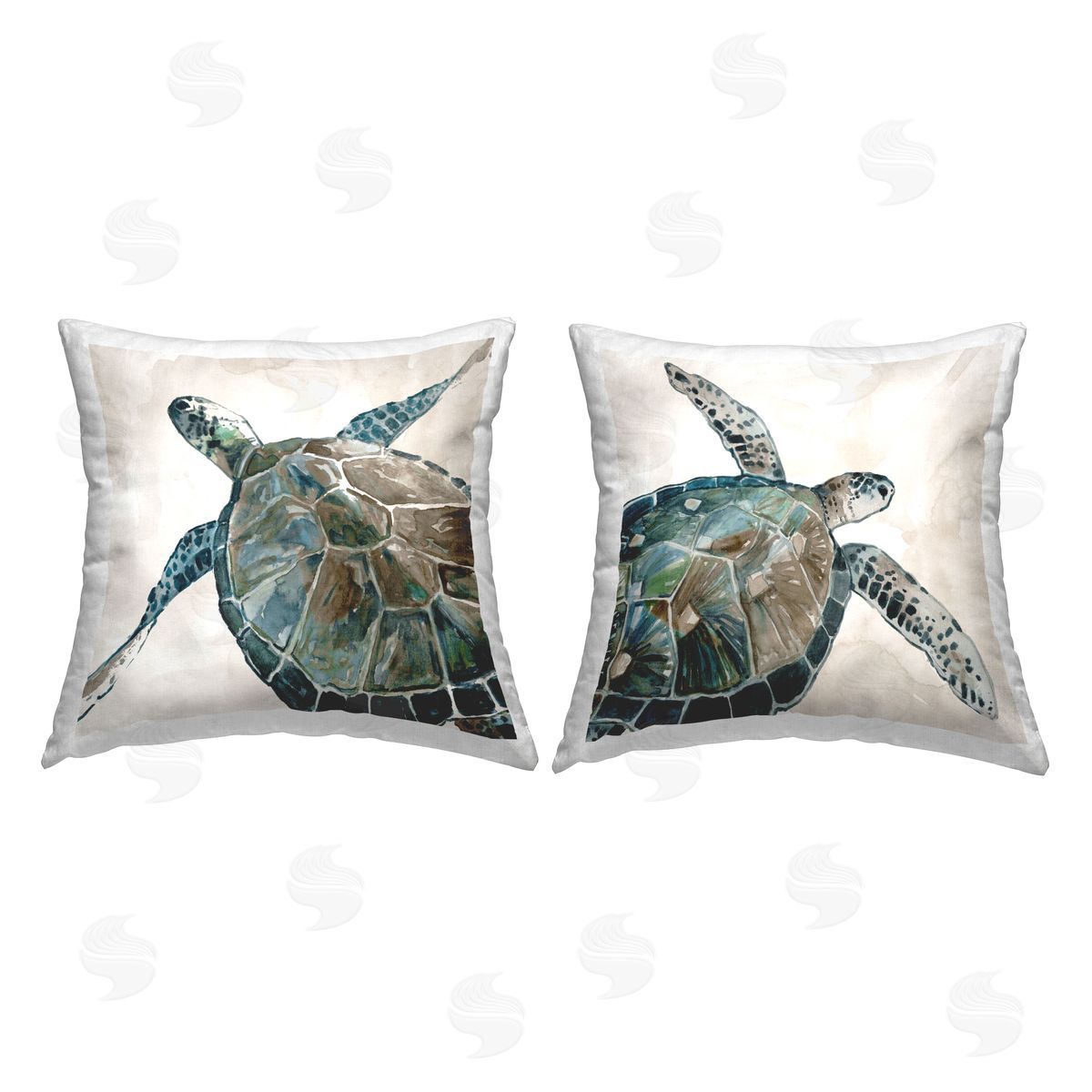 Carol Robinson Neutral Turtles on Beige Printed Plush Polyester Throw Pillow