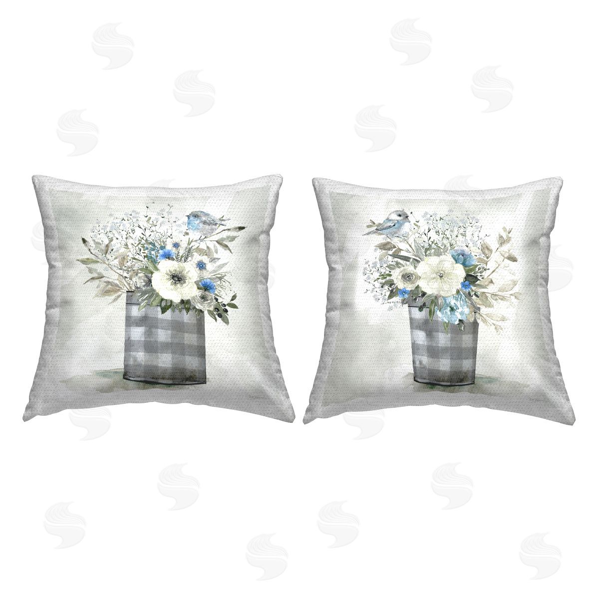 Carol Robinson Farmhouse Botanical Blues Outdoor Quick-Dry Polyester Printed Throw Pillow