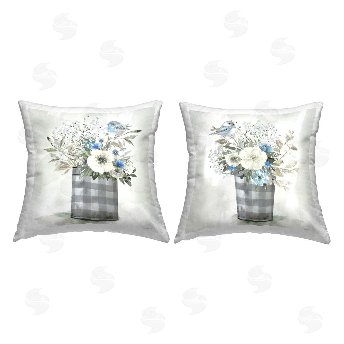 Carol Robinson Farmhouse Botanical Blues Printed Plush Polyester Throw Pillow