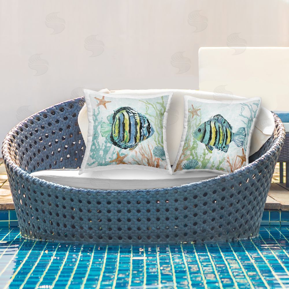 Carol Robinson Tropical Striped Fish Underwater Outdoor Quick-Dry Polyester Printed Throw Pillow in Back Yard