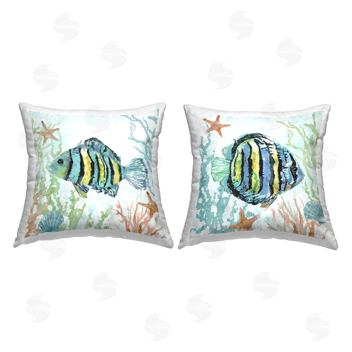 Carol Robinson Tropical Striped Fish Underwater Printed Plush Polyester Throw Pillow