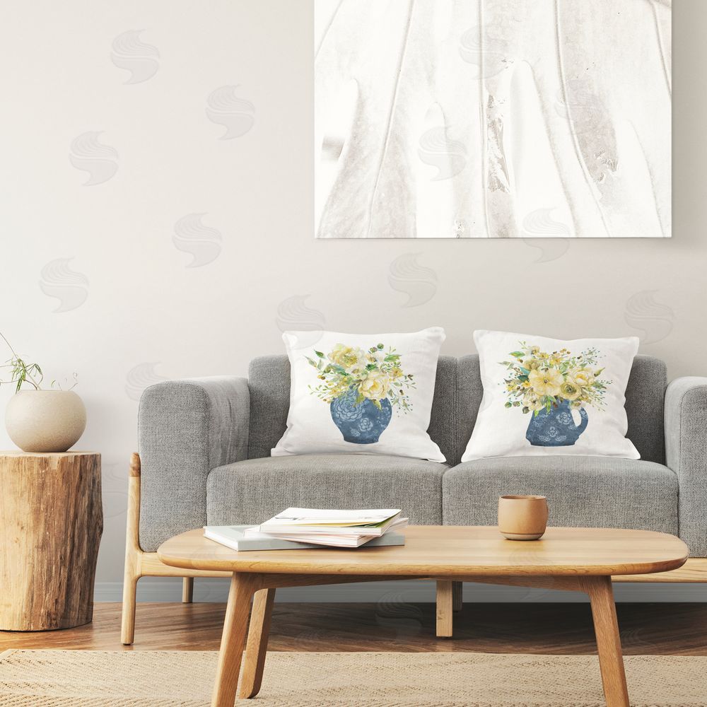 Carol Robinson Sunny Chinoiserie Bouquets Printed Plush Polyester Throw Pillow On Chair