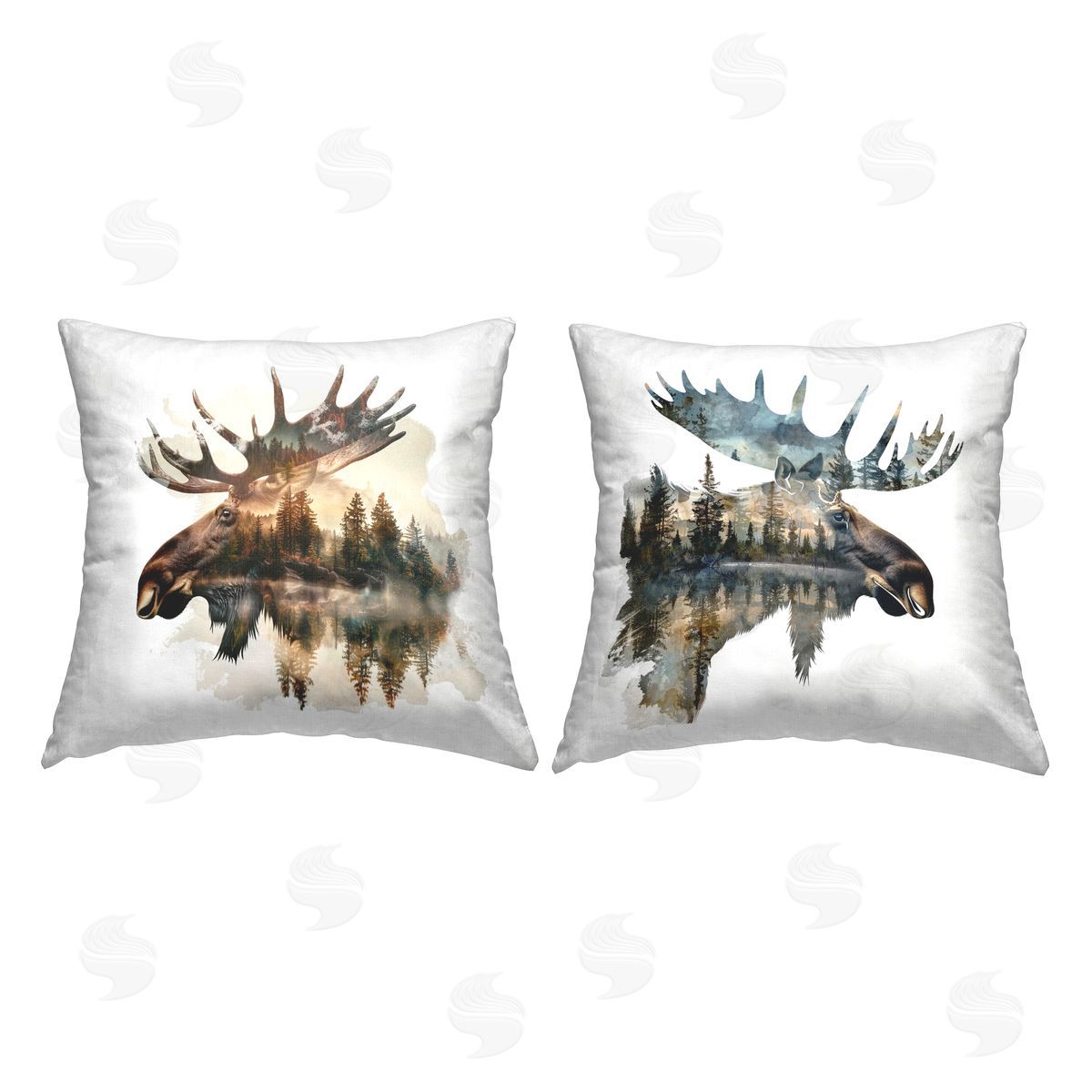 LSR Design Studio Moose Silhouettes Forest Printed Plush Polyester Throw Pillow