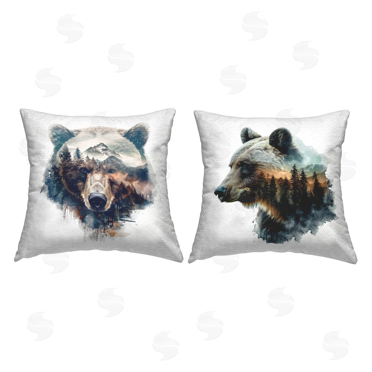 LSR Design Studio Bear Silhouettes Forest Outdoor Quick-Dry Polyester Printed Throw Pillow
