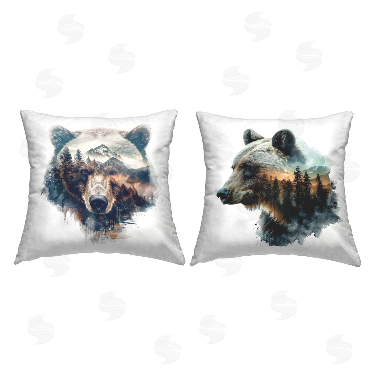 LSR Design Studio Bear Silhouettes Forest Printed Plush Polyester Throw Pillow