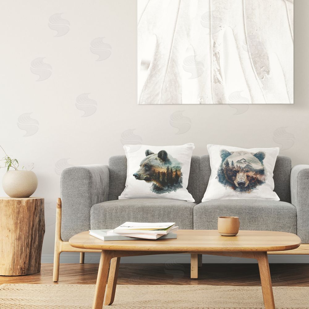 LSR Design Studio Bear Silhouettes Forest Printed Plush Polyester Throw Pillow On Chair