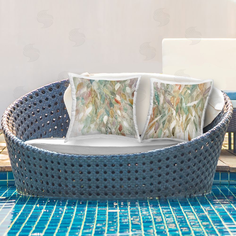 Carol Robinson Earthy Rain Cascade Outdoor Quick-Dry Polyester Printed Throw Pillow in Back Yard