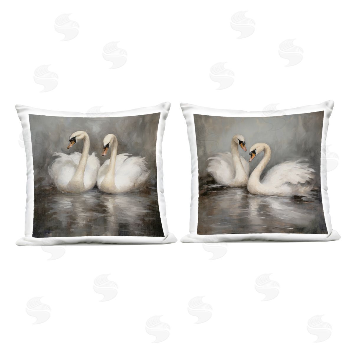 Novae Twin Swans with Reflections Outdoor Quick-Dry Polyester Printed Throw Pillow