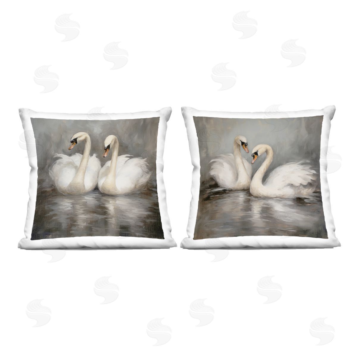 Novae Twin Swans with Reflections Printed Plush Polyester Throw Pillow