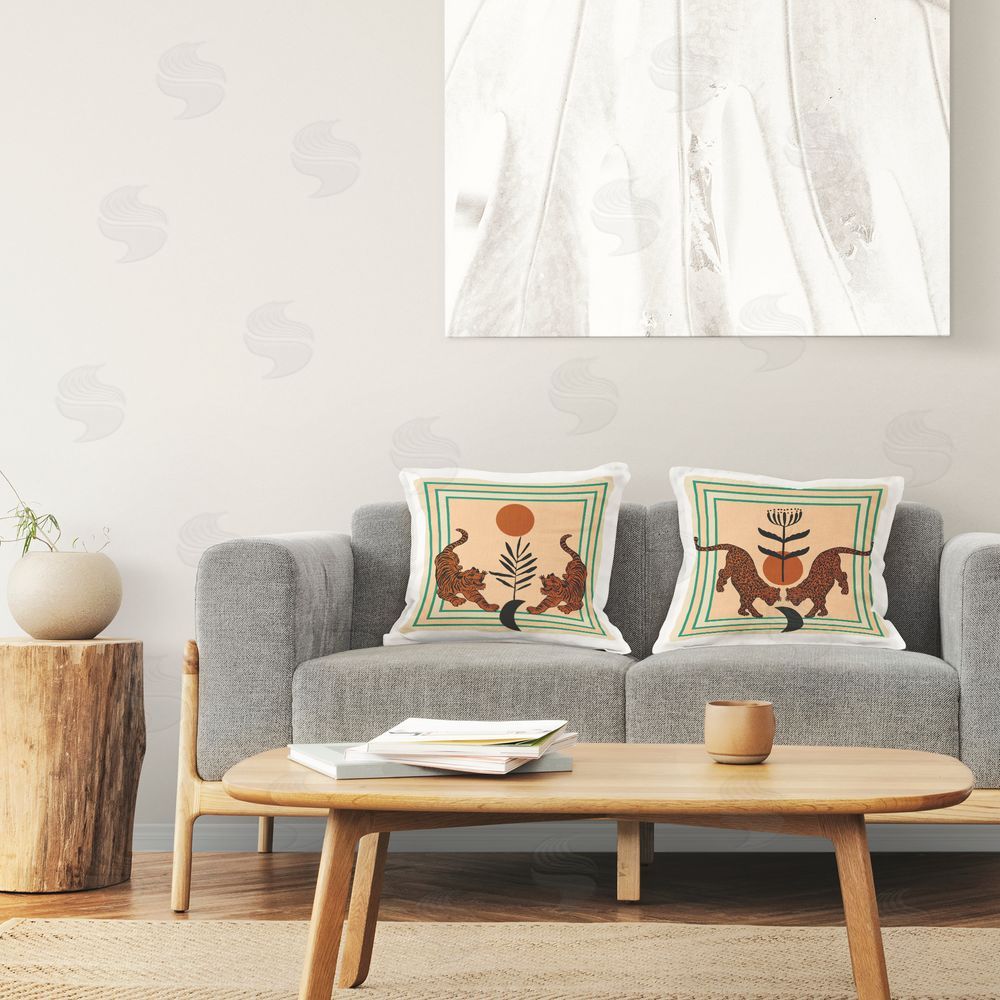 Melissa Wang Boho Symmetrical Wild Cats Printed Plush Polyester Throw Pillow On Chair
