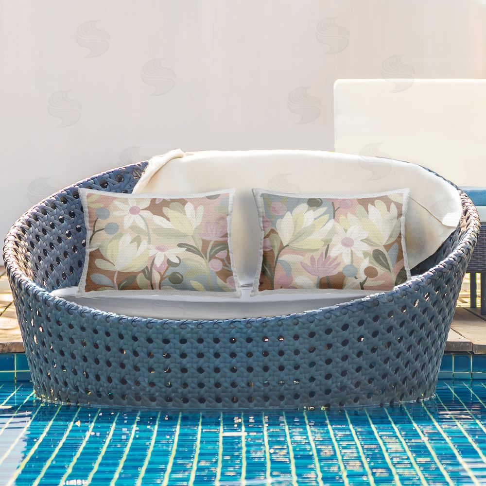 June Erica Vess Charming Muted Foliage Outdoor Quick-Dry Polyester Printed Throw Pillow in Back Yard