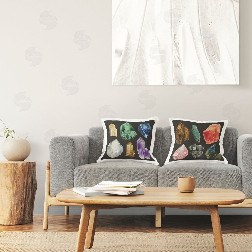 Grace Popp Various Gemstones on Black Printed Plush Polyester Throw Pillow On Chair