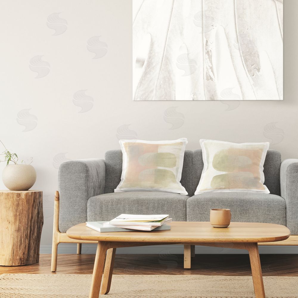 June Erica Vess Neutral Oblong Shapes Abstract Printed Plush Polyester Throw Pillow On Chair