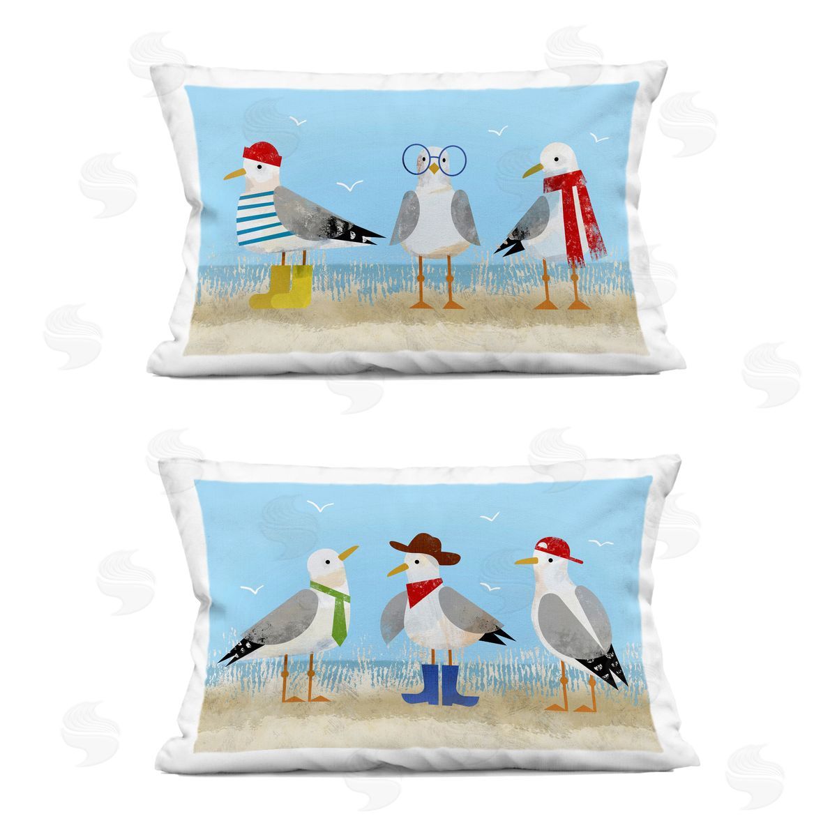 Victoria Barnes Stylish Seagulls at Beach Printed Plush Polyester Throw Pillow
