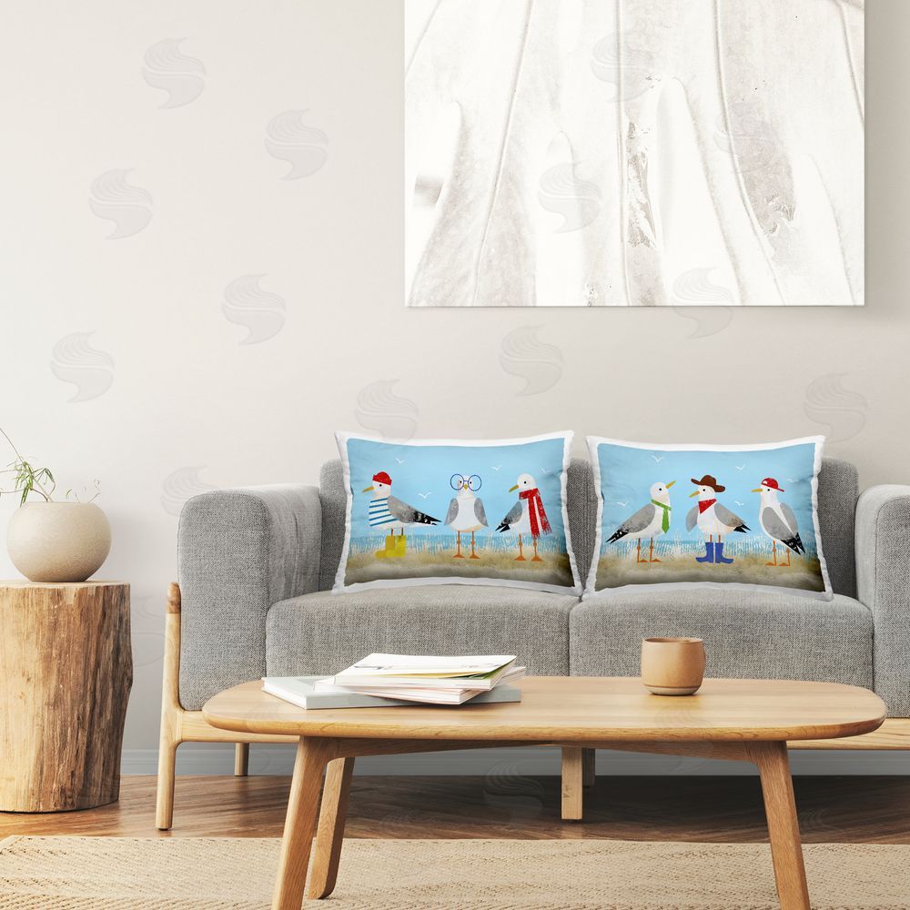 Victoria Barnes Stylish Seagulls at Beach Printed Plush Polyester Throw Pillow On Chair