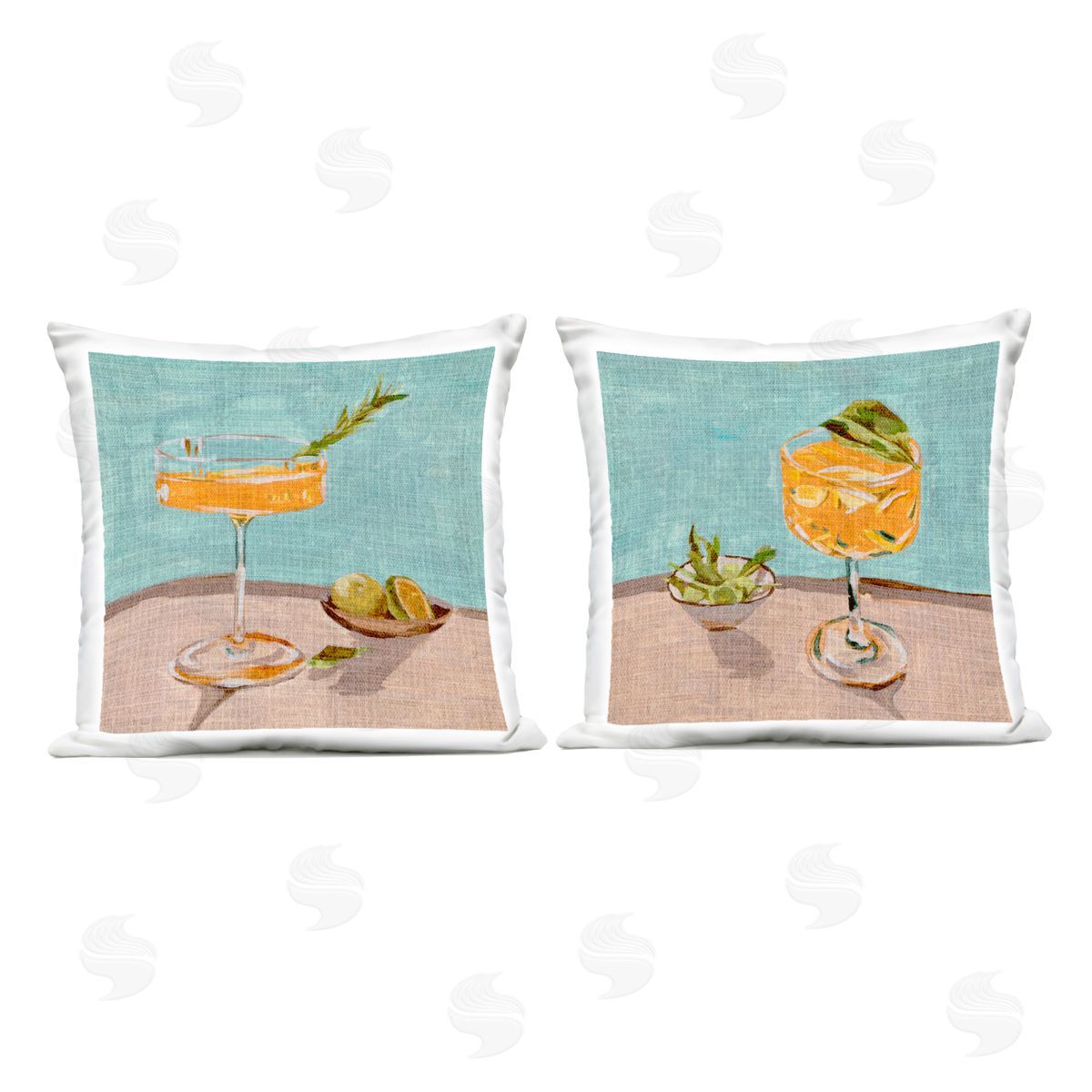 Melissa Wang Orange Cocktail Still Lifes Outdoor Quick-Dry Polyester Printed Throw Pillow