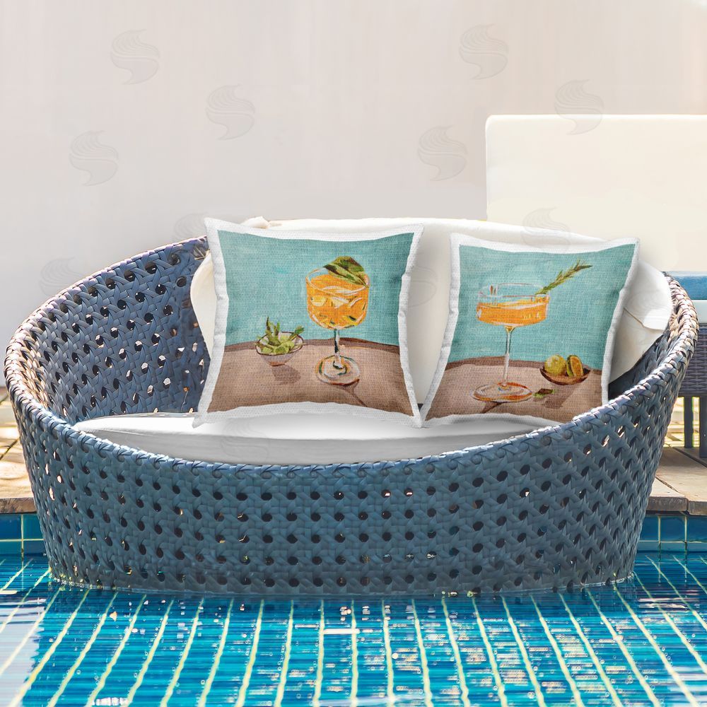 Melissa Wang Orange Cocktail Still Lifes Outdoor Quick-Dry Polyester Printed Throw Pillow in Back Yard